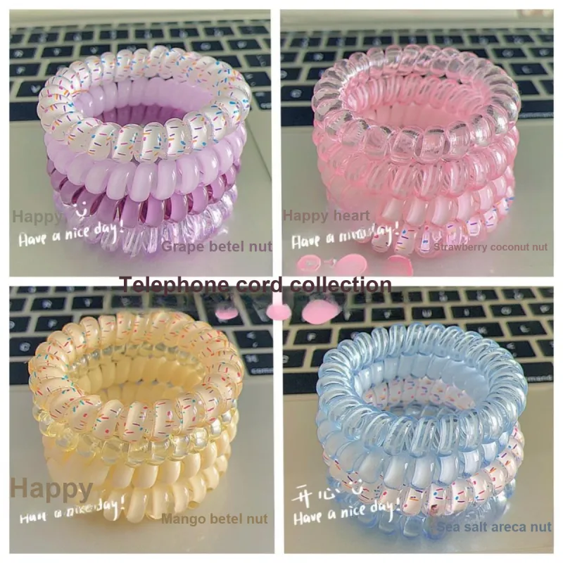 CUCX Rainbow Gradient Hair Tie With Seamless Hair Friendly Telephone Cord Design Portable-16