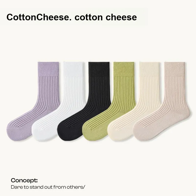 COTTON CHEESE Mid Calf Socks Women's 5 Pack-1