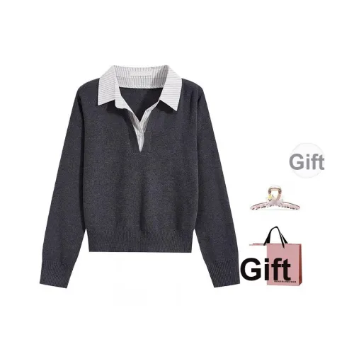 BAIDAIFEI Темно-серый + Эксклюзивная сумка для покупок + Заколка-краб Женская трикотаж