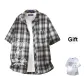 Black White Plaid+White[T-Shirt]