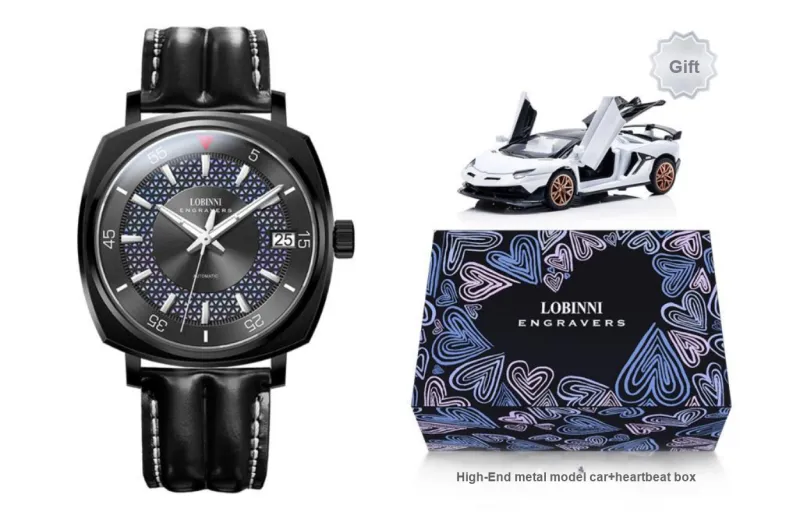 LOBINNI L Automatic Mechanical Movement Genuine Leather Strap Watch Men's Watches Black Dial-1