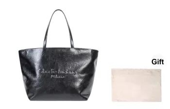 Charlie Luciano Polyurethane Tote Bag Shopping Bag Handbag Shoulder Bag Large Size Unisex Black