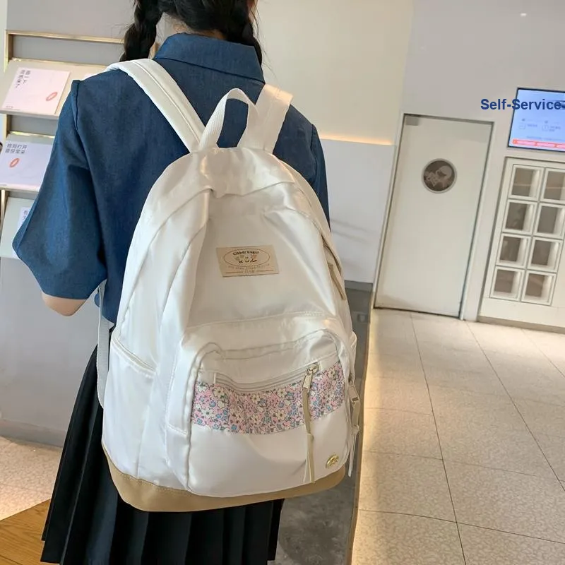 SURELAPTOP Nylon With Faux Suede Fabric Backpack Women's White-5
