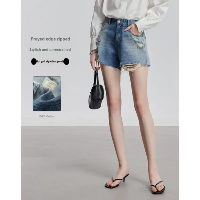 Initial Language Denim Shorts Women's Light Blue-1