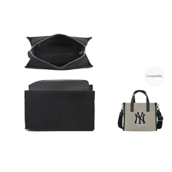 Polyester Felt Liner Bag With Lining MLB Bag Medium Bag With Zip Closure Accessory Women's Beige/Black