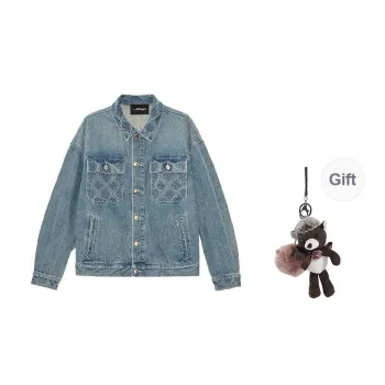 Ed Hardy Denim Jacket Men's Indigo With Complimentary Saint Laurent Black Opium Fragrance Pendant