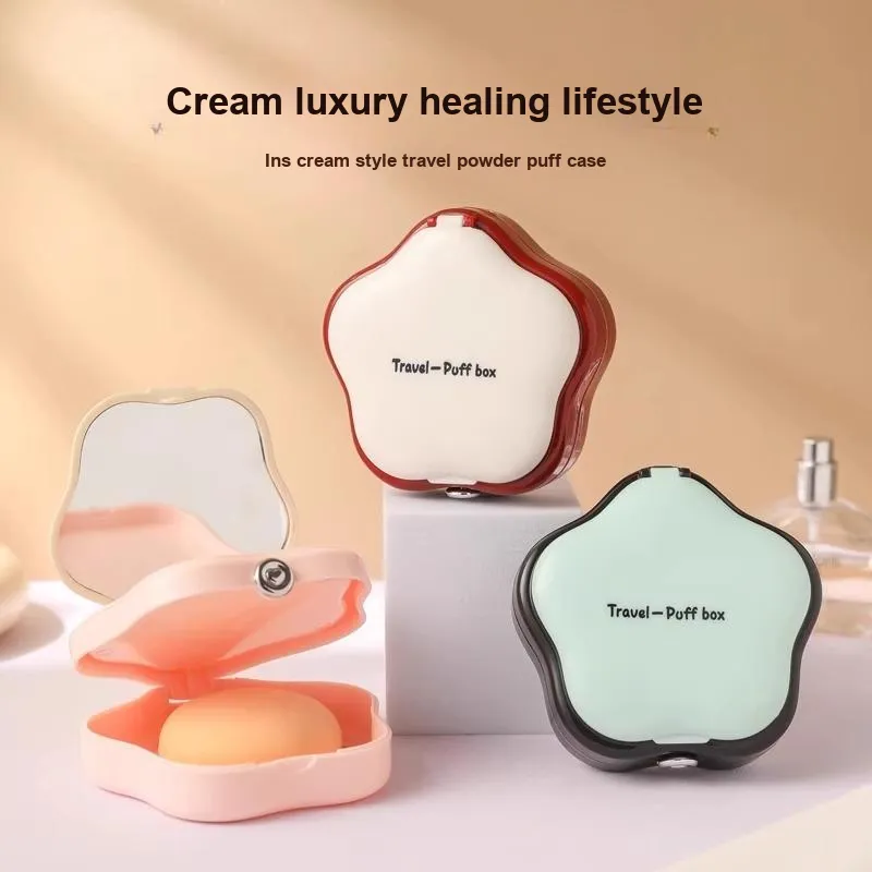 ZHENZI Cream Style Powder Puff Storage Box Refillable Makeup Mirror-1
