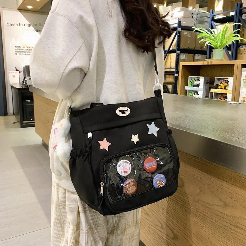 FAMAN Cotton Shoulder Bag Women's Black/White/Khaki/Black/Pink-7