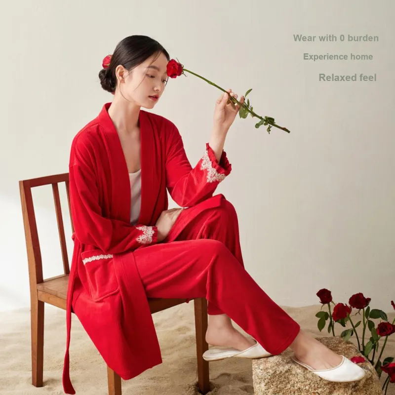 Aannsfam Pajama Set Women's Basic Red-4