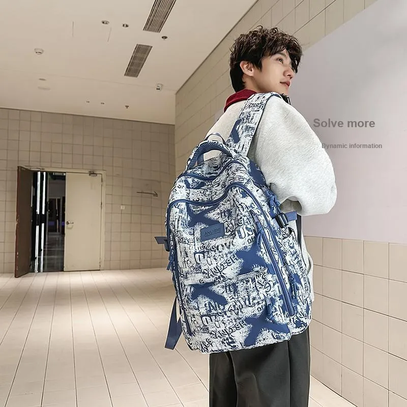 WICKBUEN Nylon Backpack Unisex Black/Brown/Blue-13
