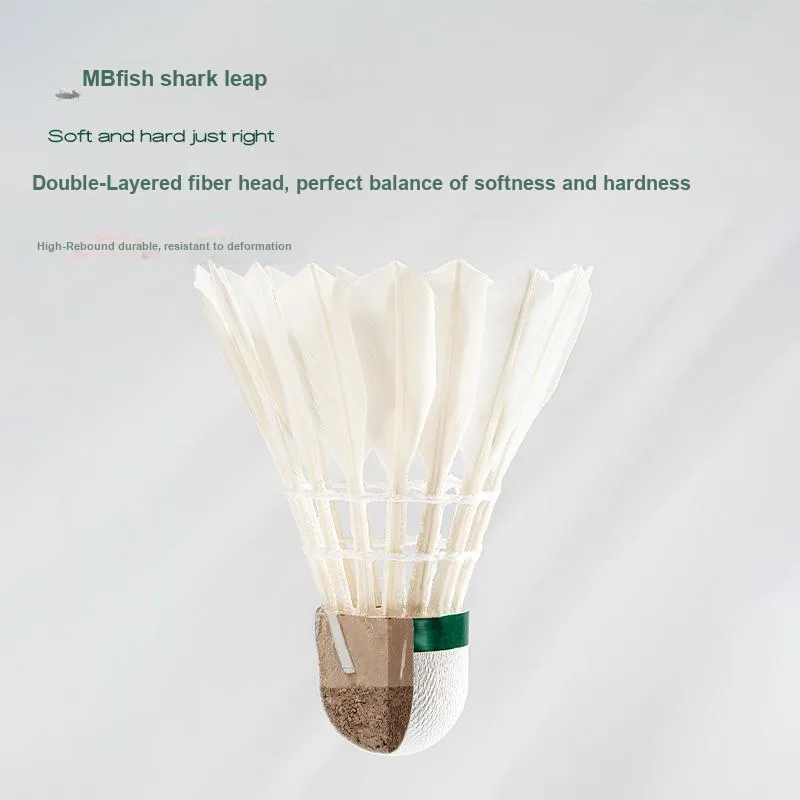 MBFISH Shark Jump Size 2 Goose Feather Shuttlecock 12 Pack Goose Feather Humped Goose Feather Everyday Shuttlecocks-7