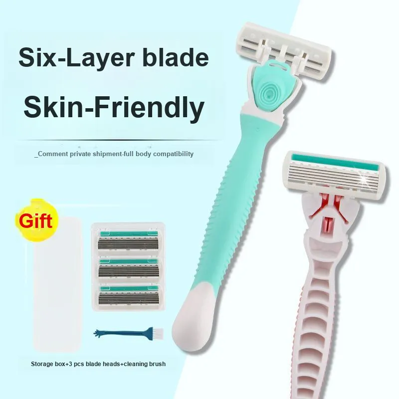 JINGLINGLONG 1 Blade Holder With 6 Blade Heads, Manual Shaving Razor, Birthday Axillary Hair Trimmer Make up Tools-2