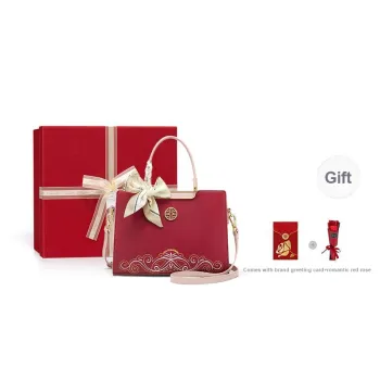 CNOLES Microfiber Leather Red Bag Handbags Crossbody Bags Women's Burgundy Ginkgo Leaf/Beige White Green Leaf