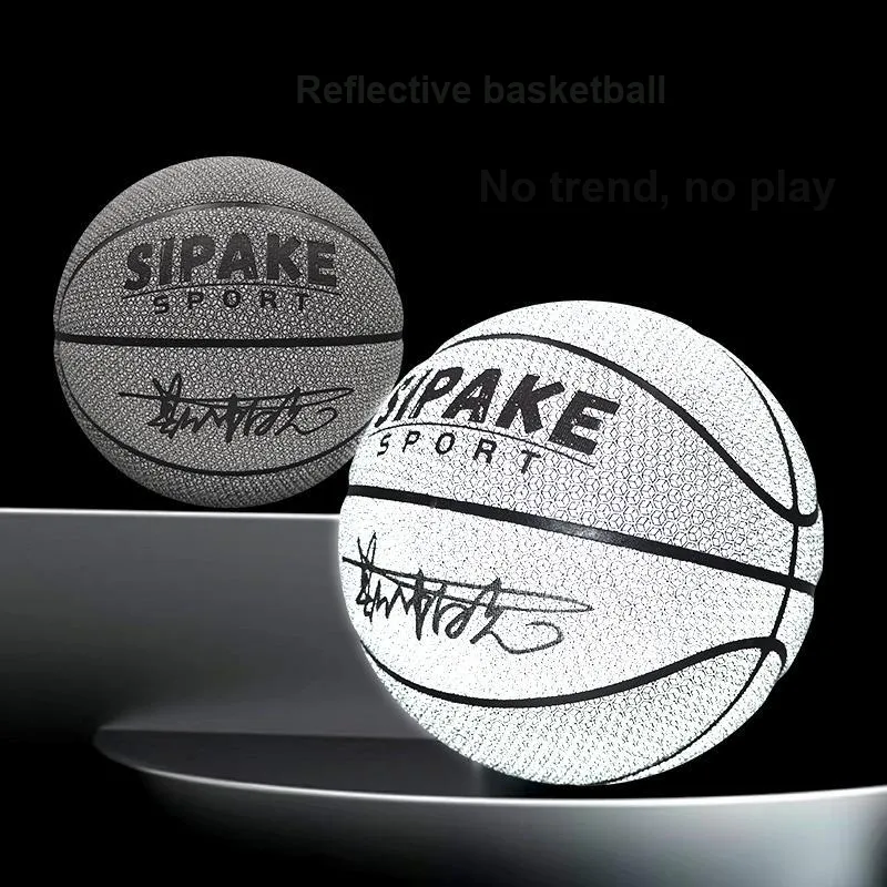 SIPAKESPORT Synthetic Leather Basketball Silver White Size 7 Standard Ball Reflective-8