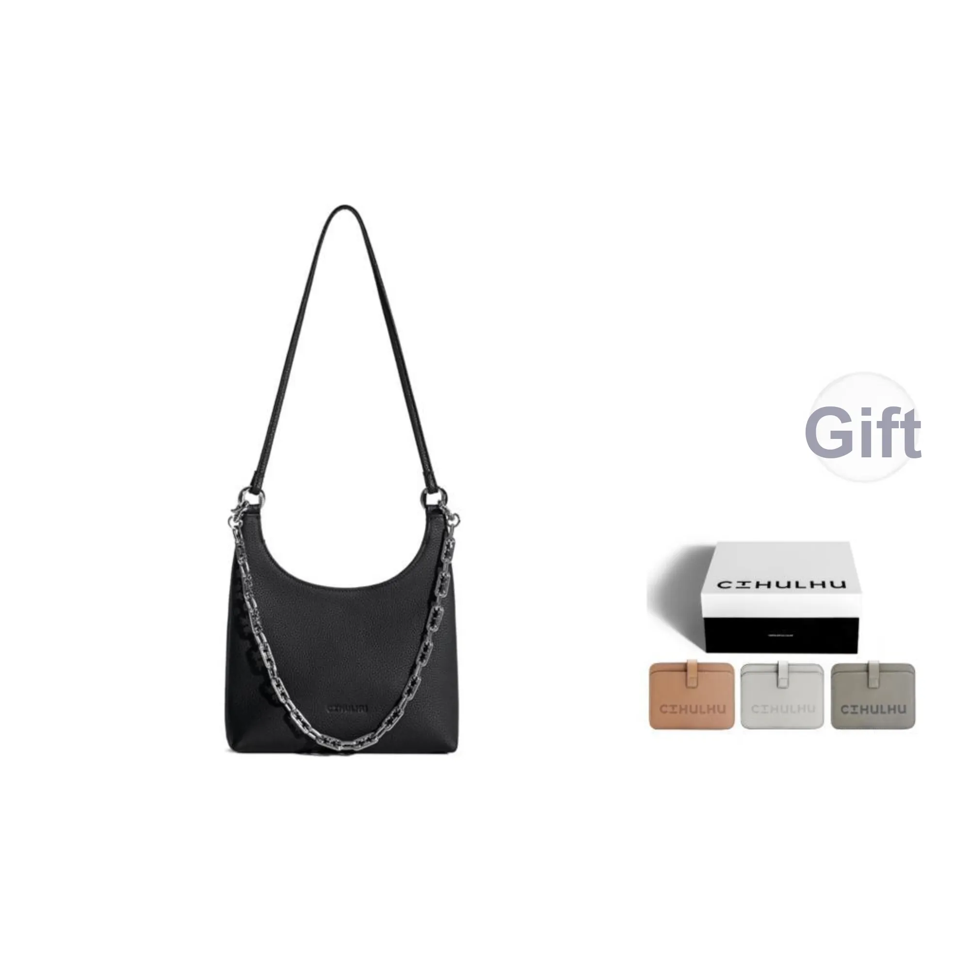 Cthulhu Top Grain Cow Leather Detachable Strap Chain Shoulder Bag Medium Size Women's Blue/Black