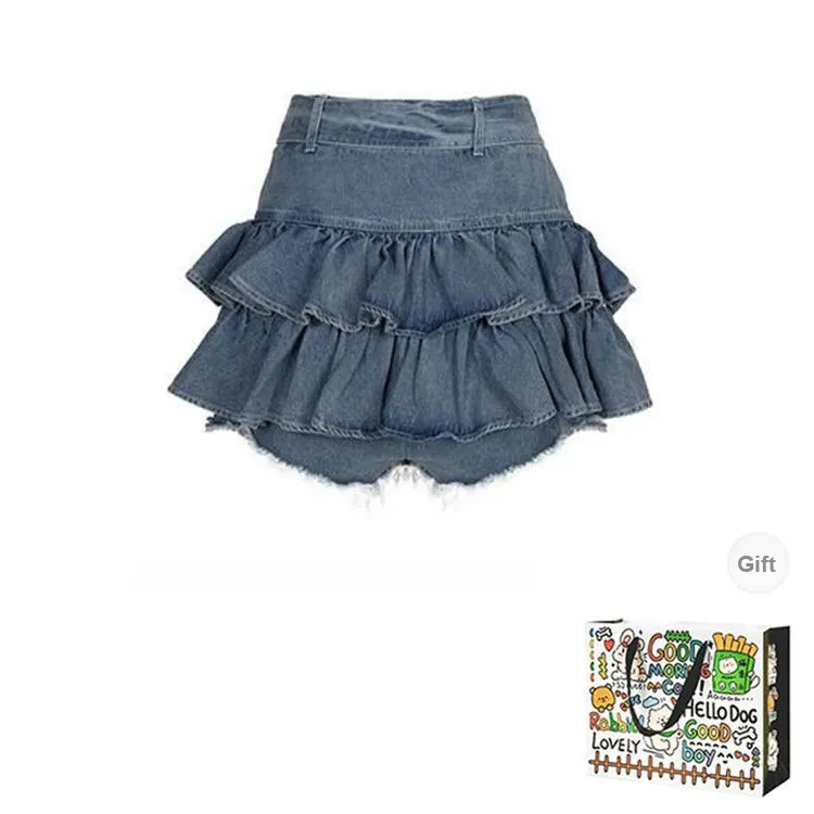 HAPG Denim Short Skirts Women's Blue-1