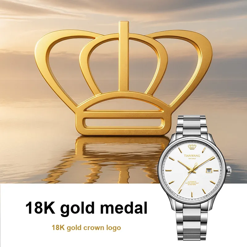 TIANWANG Golden Label Brings Blessings. Mechanical Movement Stainless Steel Strap Watch Men's Watches White Dial-1