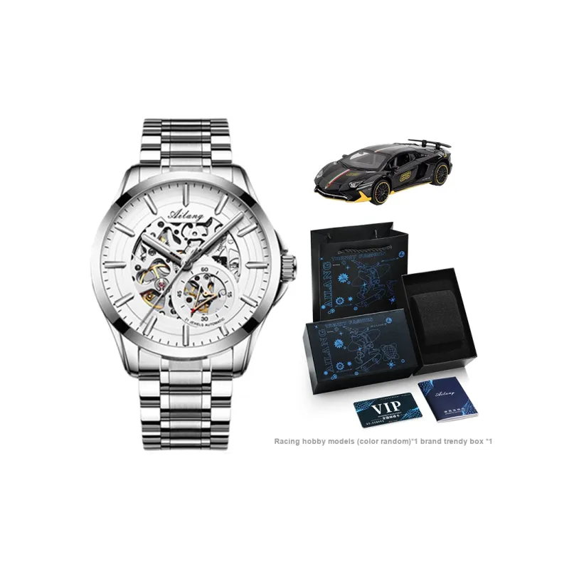 AILANG Automatic Mechanical Movement Genuine Leather Strap Watch Men's Watches White Dial-5