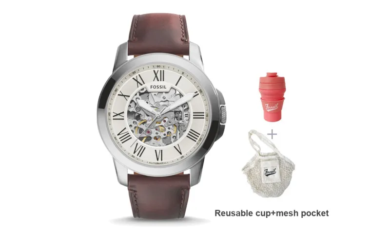 FOSSIL Wrist Watch Mechanical Movement Genuine Leather Strap 44mm White Dial Men's Watches ME3099-1