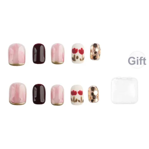 Song Biography Мягкий Минималистский стиль Ручная Рисовка Тюльпан Осветляющий Кошачий глаз Мода False Nail Короткий Лестница 15 мм