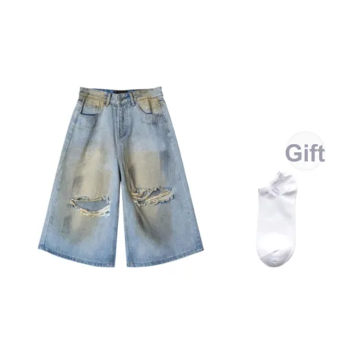 PEIMENG Ледяной синий [Бесплатно Белые носки] Унисекс Джинсовые шорты