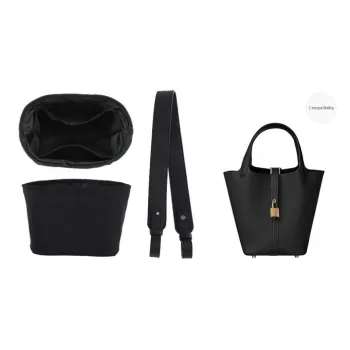 GUYI Nylon Cowhide Shoulder Strap Liner Storage Lining Puff Bag Women's Black/Gray
