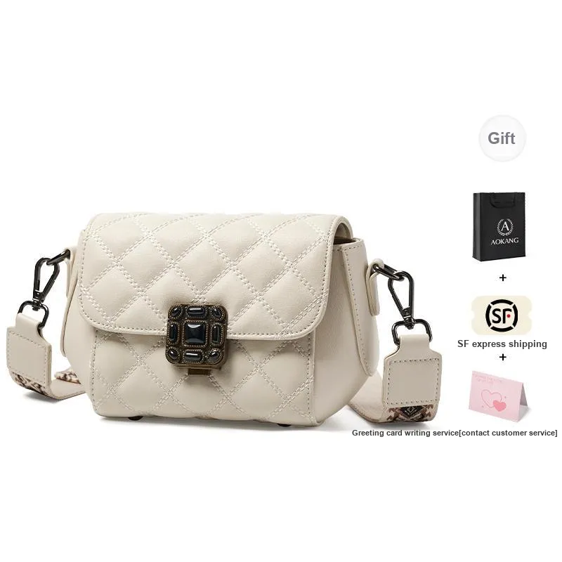 AOKANG Cow Leather Shoulder Bag, Crossbody Bag Regular Women's Elegant White/Classic Black-0