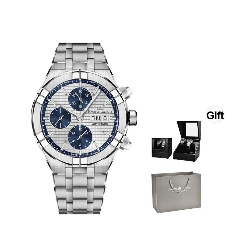MAURICE LACROIX Automatic Mechanical Movement Men's Watches Watch 44 Silver Dial Stainless Steel Watchband