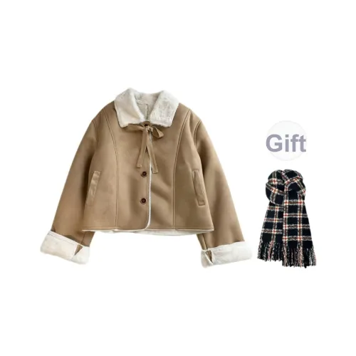 GHPC Коричневый Включает Шарф Женские Бархатные Куртки