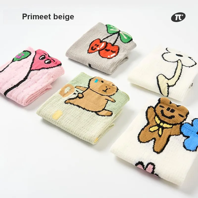 Primeet Mid Calf Socks Women's 5 Pack Summer Small Flower-2