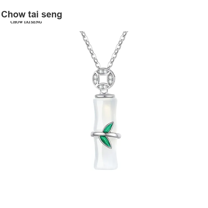 CHOW TAI SENG Chalcedony Bamboo Pendant Necklace Girl Women's-2