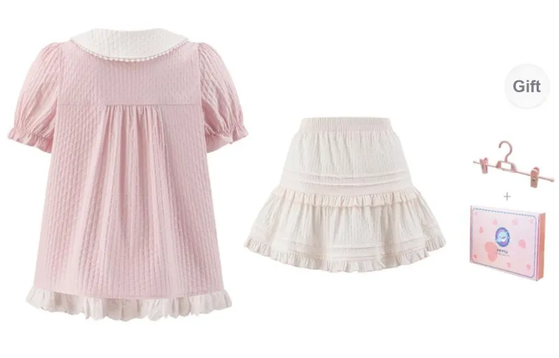 Tokyo Season Skirt Set Women's Two Piece Set Pink+White-1