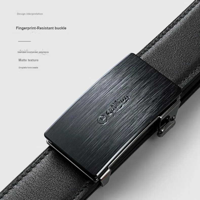 GOLDLION Men's Brushed Anti Fingerprint Automatic Buckle Head Top Grain Cow Leather Belts Men's Black 3.5cm-2