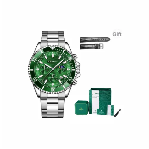 RENOVO Наручные часы Кварцевый механизм Ремешок из нержавеющей стали Черный циферблат Унисекс Node Праздника Классическая коробка
