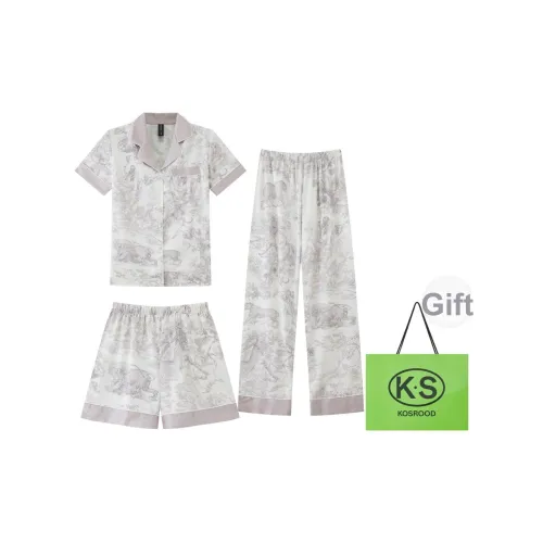 Kosrood Пижамный комплект Женские Трехкомпонентный комплект Роскошь Благоприятный Серый