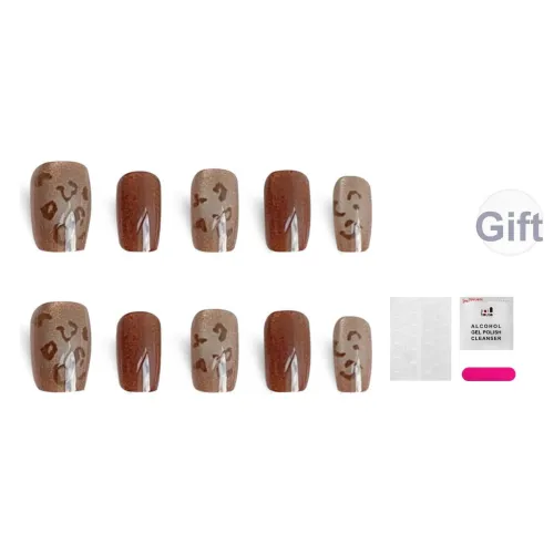 JIABITU Патч Кофейный леопард Принт False Nail Короткий LADDER Однотонный Smudge Новый китайский стиль 14mm