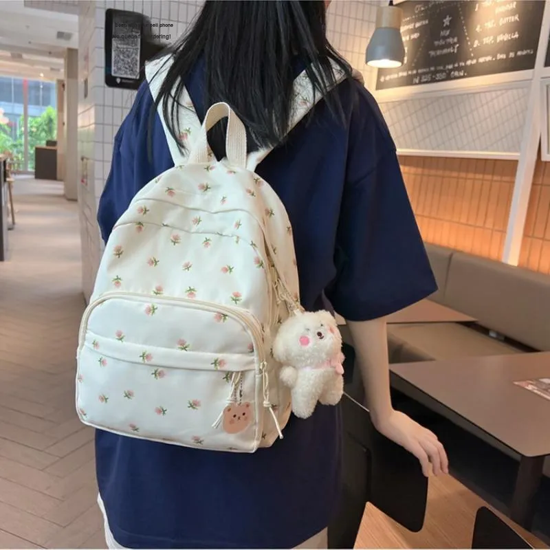 MARKANGARO Nylon Backpack Regular Women's White/Blue/Pink-1