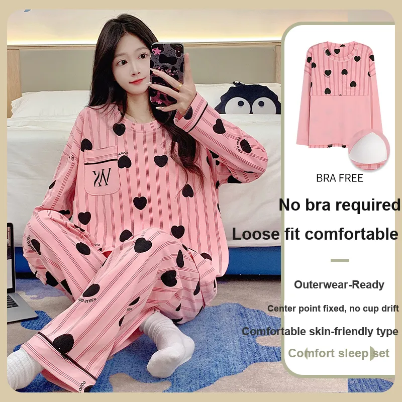 BONAS Pajama Set Women's Pink Heart-1