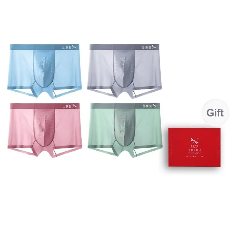 RED DRAGONFLY Ice Silk Panties Men's 4 Pack Gift Box Set-6
