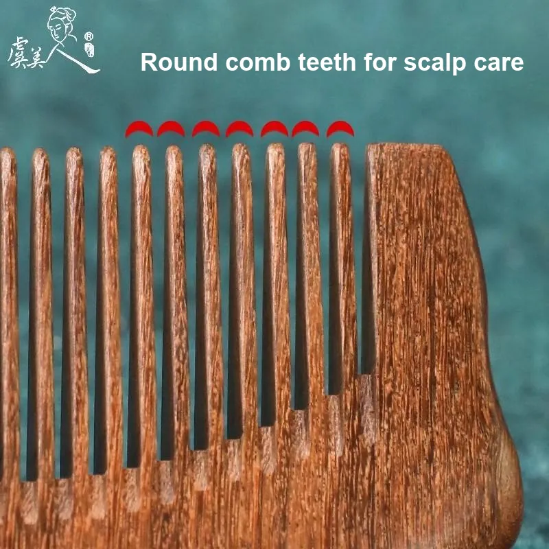 YUMEIREN Ebony Gold Wood Natural Brogues Hair Loss Home Treatment Wooden Comb Massage-3