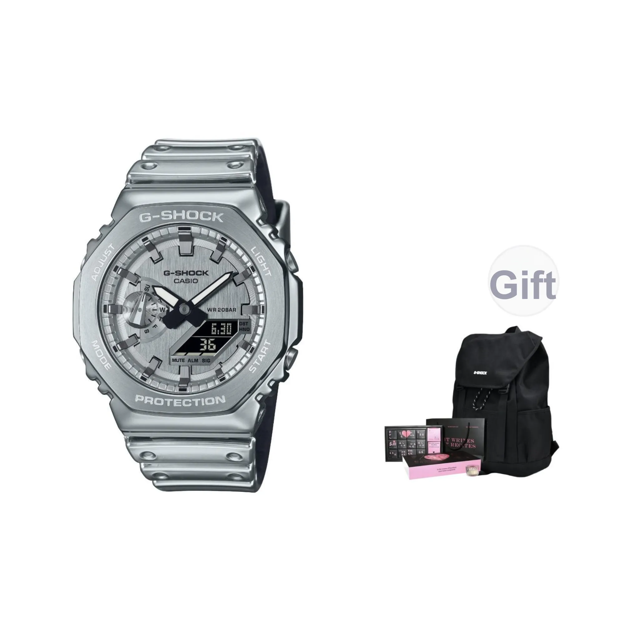 CASIO г Steel Collection Octagonal Кварцевый механизм Смола Ремешок Часы Унисекс Серебристый циферблат