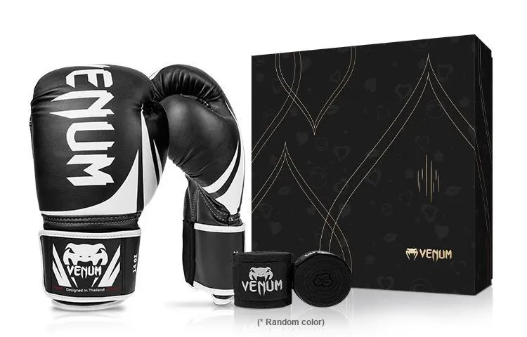 VENUM Boxing Gloves PU Leather Unisex Black White-4