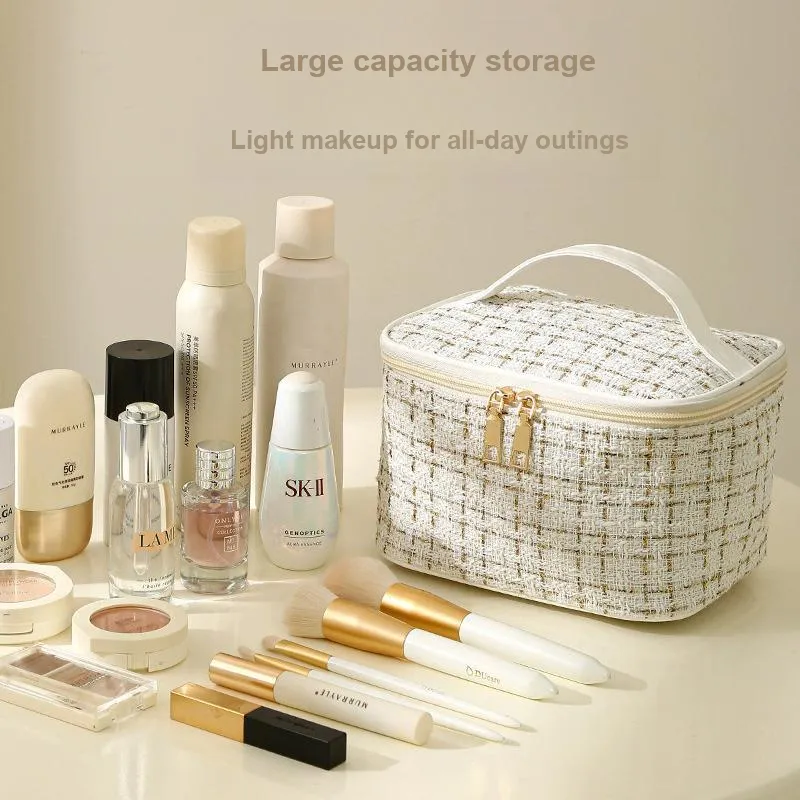 Suiyiie Ins Makeup Bag Portable Travel Chanel Inspired Makeup Bag Cosmetics Large Capacity Storage Bag-2
