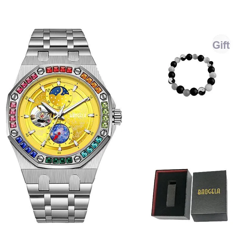 BAOGELA Creator Collection Automatic Mechanical Movement Steel Strap Watch Men's Watches Black Dial-6