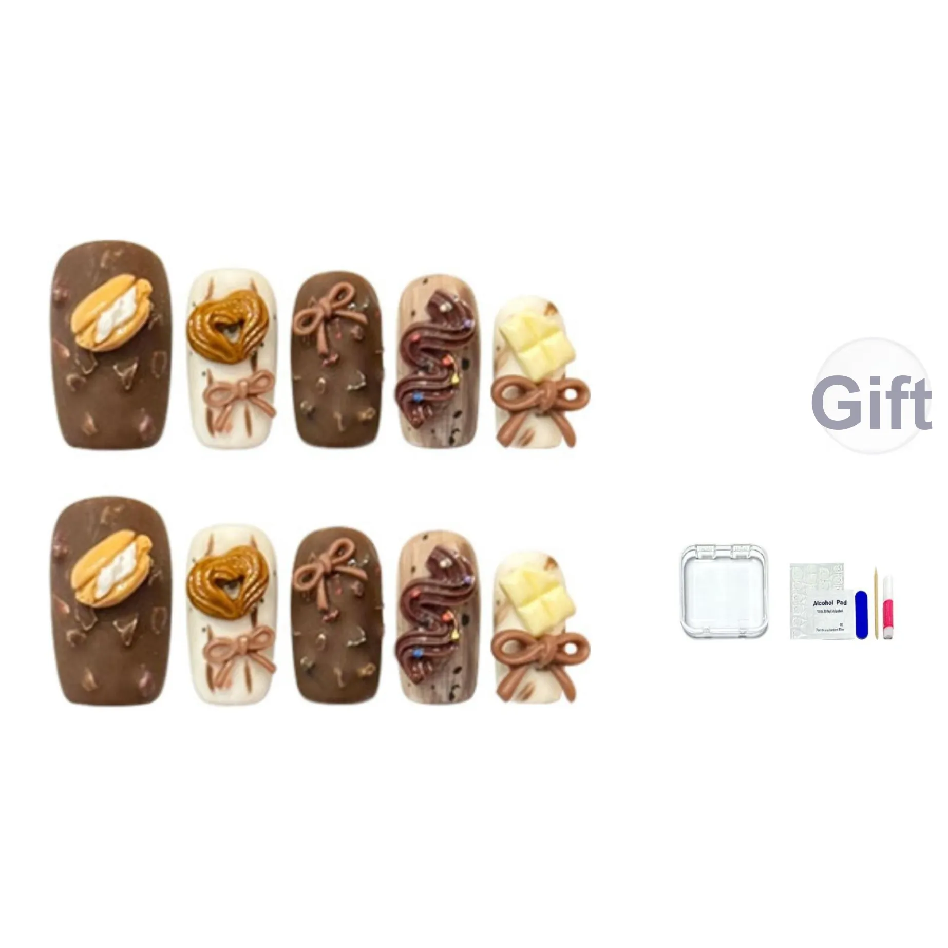 JINGCHANXUE [Chaleze] Милый Afternoon Tea Накладные ногти Средний LADDER Бант Jump Цвет Мультяшный 14mm