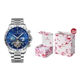 Heart-Fluttering Box-9405 Silver Case with Blue Dial and Steel Band