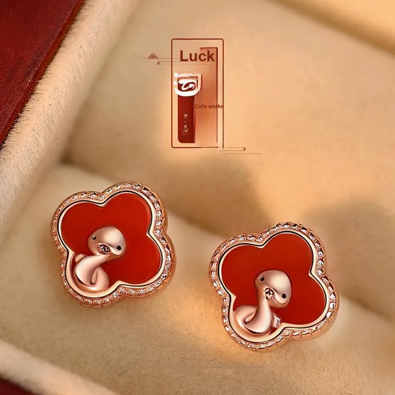 Old Fu Gold Agate 925 Sterling Silver, Jade Stud Earring Women's-1