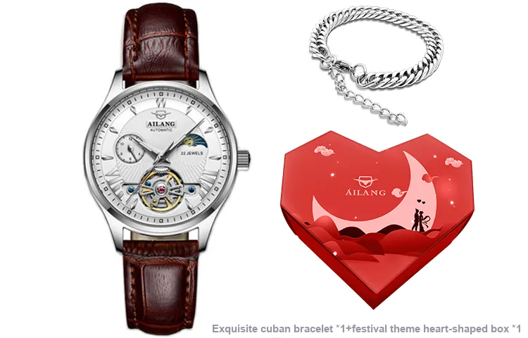 AILANG Automatic Mechanical Movement Genuine Leather Strap Watch Women's Watch White Dial-11