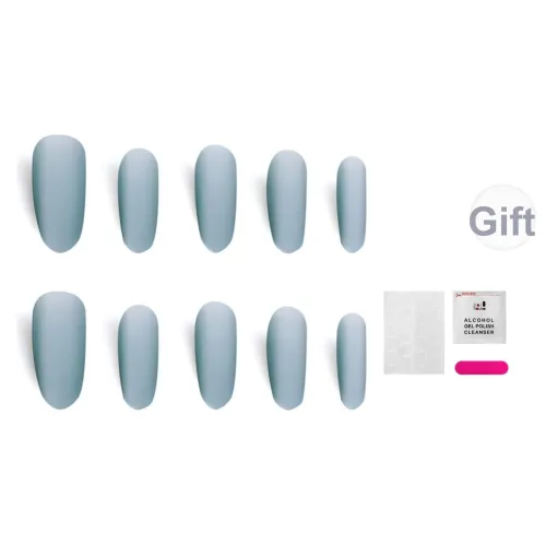 JIABITU Матовый Ледяной Синий False Nail Овальный Укороченный Однотонный Телесный Китайский стиль