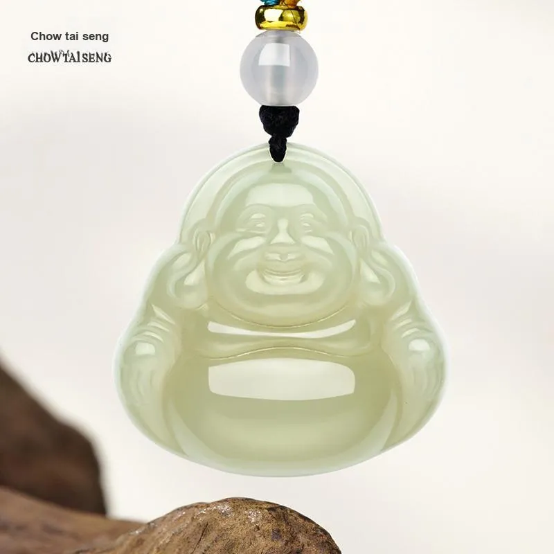 CHOW TAI SENG Hetian Jade Pendant, Gift Pale Greenish White Jade Unisex-6
